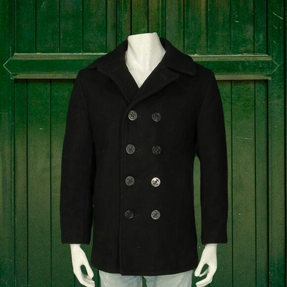 Schott NYC 740N USN Military Blue USA Made Pea Coat Peacoat Jacket S - Picture 2 of 7